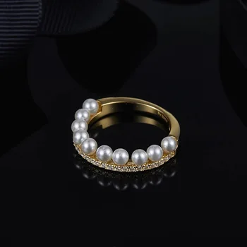 

[MeiBaPJ]Real 925 Sterling Silver Golden Pearl Ring for Women Fashion Charm Party Jewelry