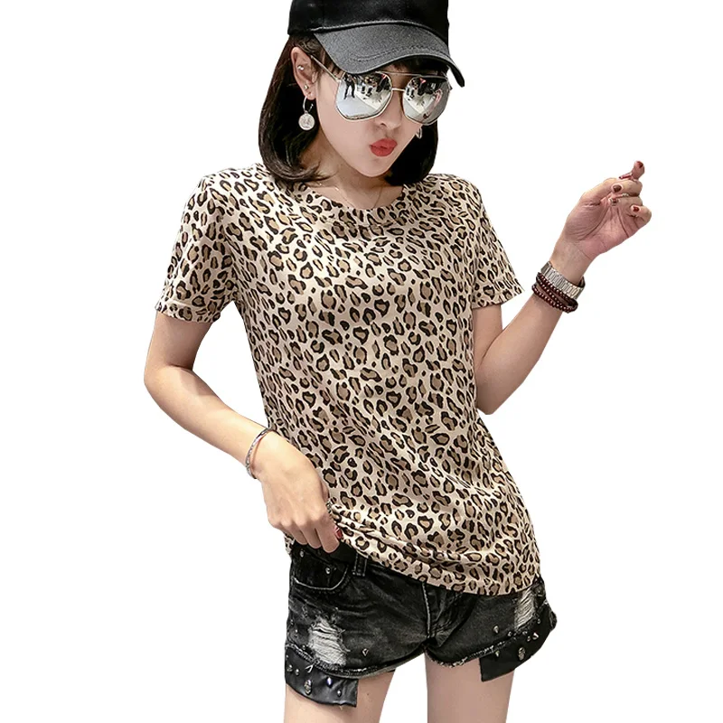

Summer Leopard Printed Cotton T shirt Women Casual Tees Tops Vintage Woman Fashion O-neck Tshirt Short Sleeve Haut Femme 2019