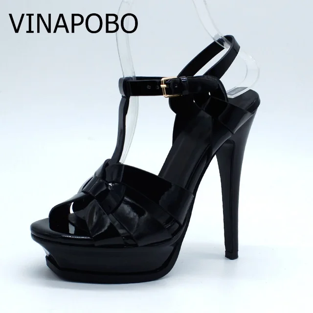 VINAPOBO из высококачественной натуральной кожи босоножки на высоком каблуке Для женщин пикантная обувь женская обувь nudel обувь Свадебные Вечерние туфли на платформе - Цвет: 14CM