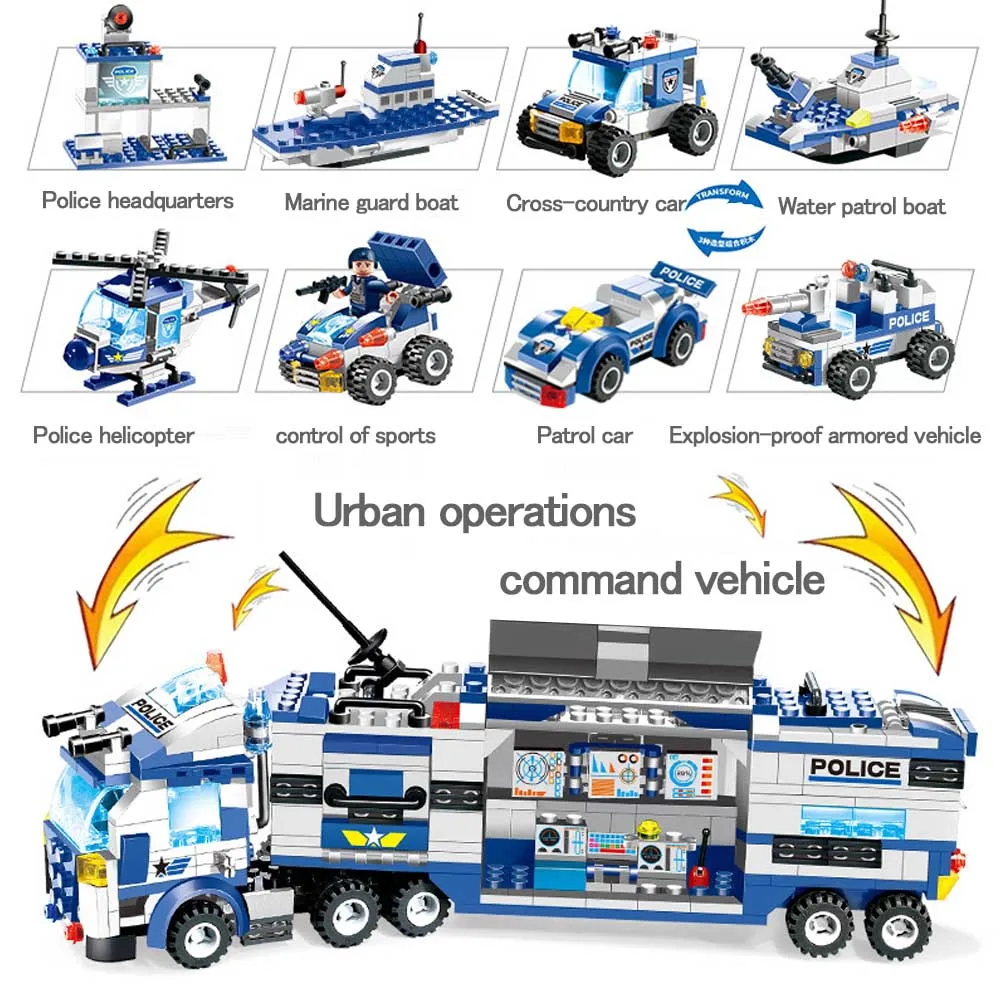 

8 in 1 City Police Series Police Station Building Blocks DIY Bricks Educational Toys For Children Compatible with Lego Blocks