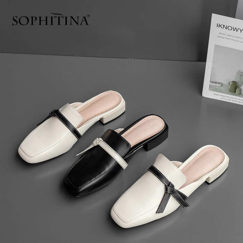 

SOPHITINA Leather Flats Handmade Slip-on Square Toe Low Heels Shoes Woman High Quality Summer Autumn Casual Flats PO132