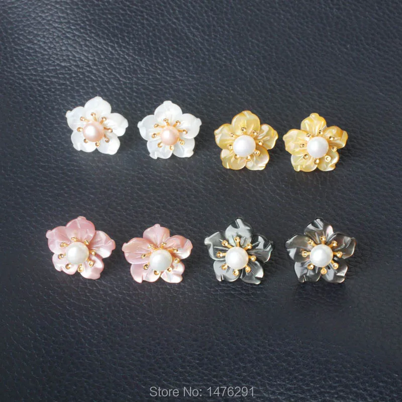 

Natural Shell Pearl Flower Silver for Women Stud Earrings 1 Pair
