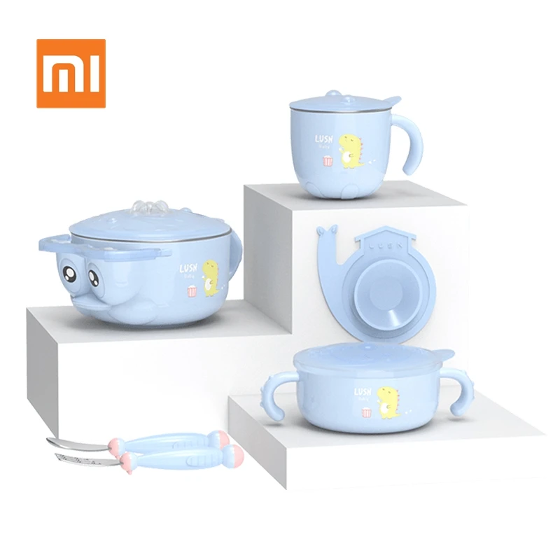 Xiaomi сохранение тепла детская посуда Детская безопасность набор посуды из нержавеющей стали миска для кормления детей ложка Вилка чашка с присоской