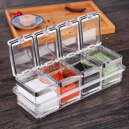 

HS040 4pcs/set Hot Scrylic Spices Storage Box Seasoning Boxes Flavor Seasoning Jar Set Kitchen Condiment Box