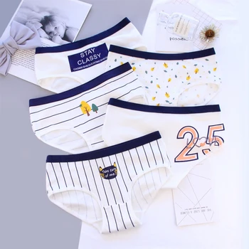 

Cute Underwear Women Panties Cotton Briefs Girls Mid Waist Stripe Letter Underpants Female Lingerie Panties Culotte Femme C0071