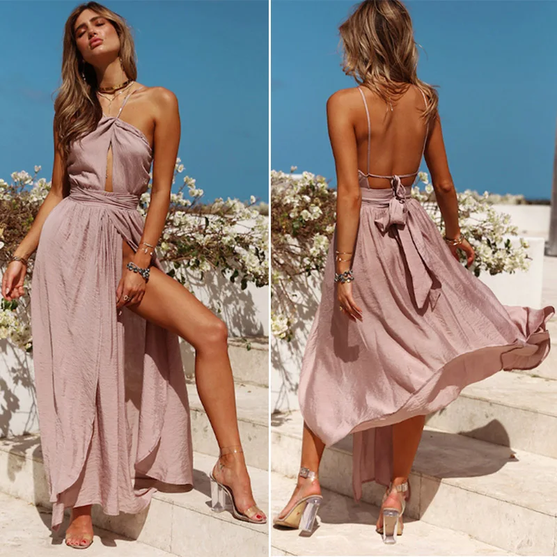 

Dresses Long Dress Halter Summer Evening Elegant Party Strapless 2018 Backless with Split Sexy Boho Bohemian Women Beach Dresses