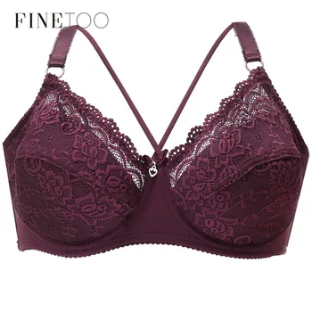 

FINETOO Sexy Big Size Bra C D E Cup Thin Lace Bras For Women Female Brassiere Plus Size Purple Lingerie Deep V Sexy Underwear
