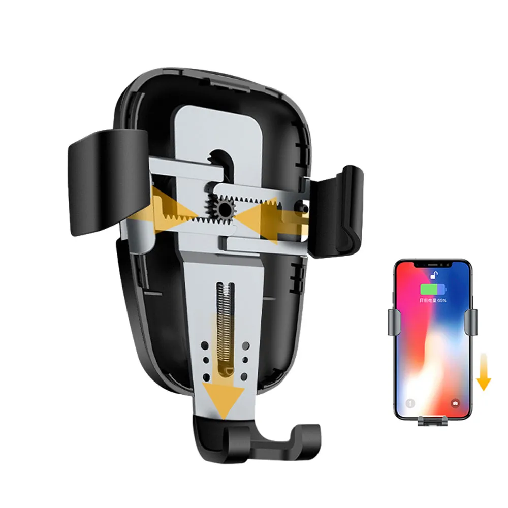 PC+ Silicone 10W Qi Беспроводное Автомобильное зарядное устройство с креплением Gravity Air Vent держатель для телефона для samsung iPhone X другой мобильный телефон