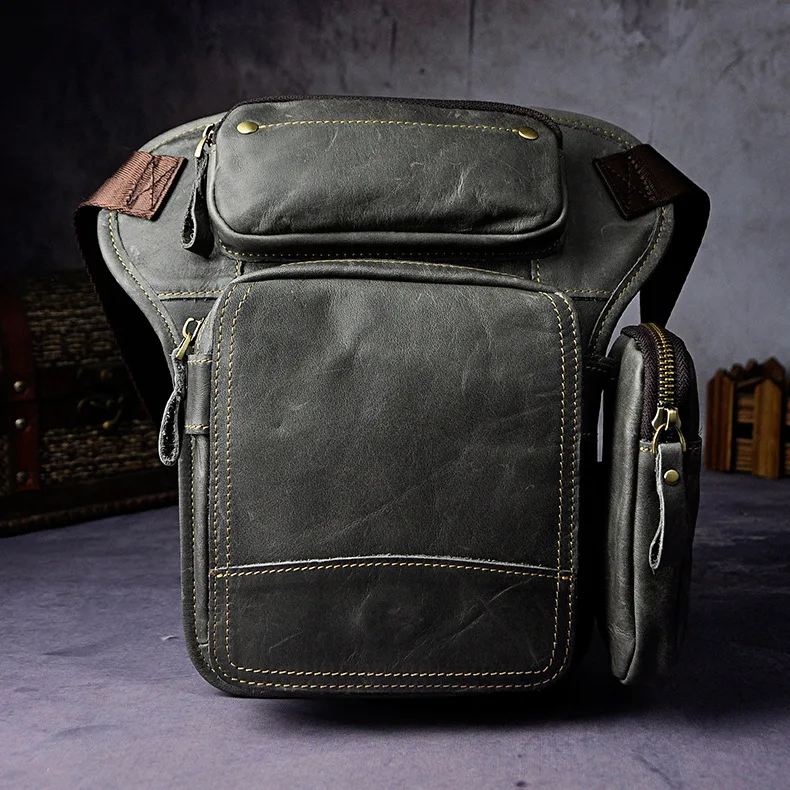 

Real Leather Men Design Casual Messenger Shoulder Sling Bag Fashion Multifunction Waist Belt Pack Drop Leg Bag Phone Pouch 3108
