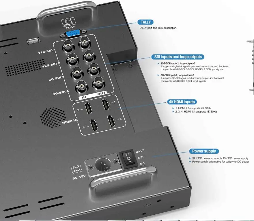 Lilliput BM230-12G 23," 3840*2160 12G SDI 4 K HDMI широковещательный монитор 12G-SDI одноканальный, двухканальный, Quad-Link