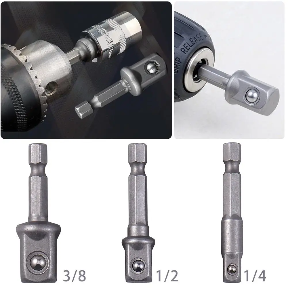 3pcs Silver Wrench Sleeve Extension Bar With Steel Ball Hex Shank Drive Power Drill Bit Socket Driver Adapter Set HW198