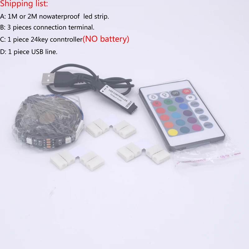 Светодиодная лента RGB 5050SMD 5V 1 M/2 M 16 изменение цвета с USB 24KEY ИК-контроллер для ТВ фонового освещения