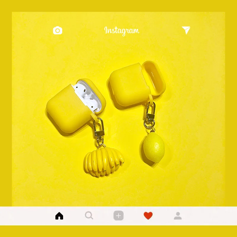 

Cute Cartoon Fruit Banana lemon Keychain Wireless Bluetooth Earphone Case for Airpods Protective Cover Keyrings