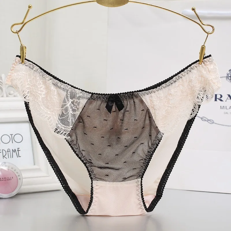 Plus Size M-XXXL Sexy Lace Underwear Women Seamless Transparent Panties Bow Decoration Briefs Lingerie Pants (14)