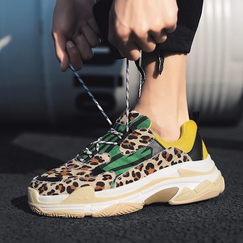  2019 New Style Men Leopard Trend sports shoes Thick Bottom Platform Triple s Fluorescence Male Spor