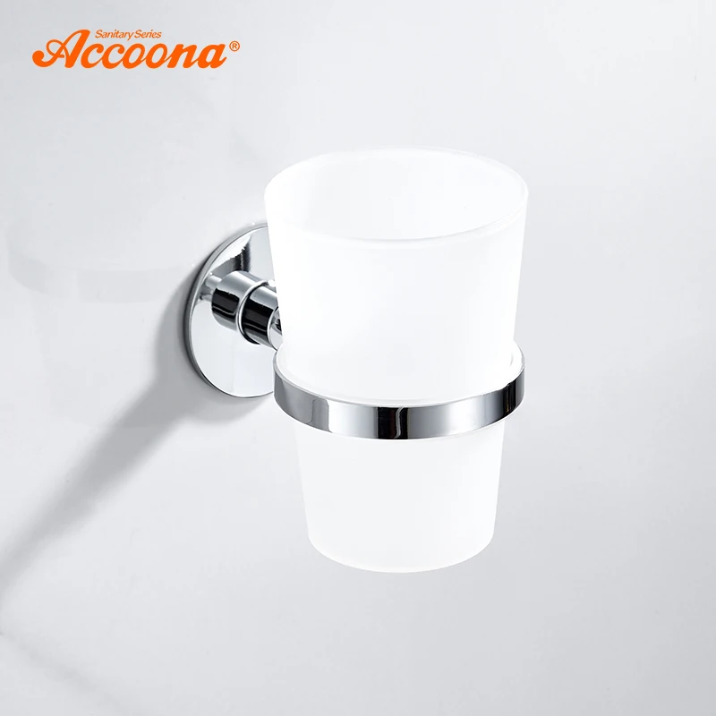Accoona Bath Toothbrush Tooth Cup Holder With Acrylic Cup Wall Mounted Bath Single Rack Bathroom Accessories A11903