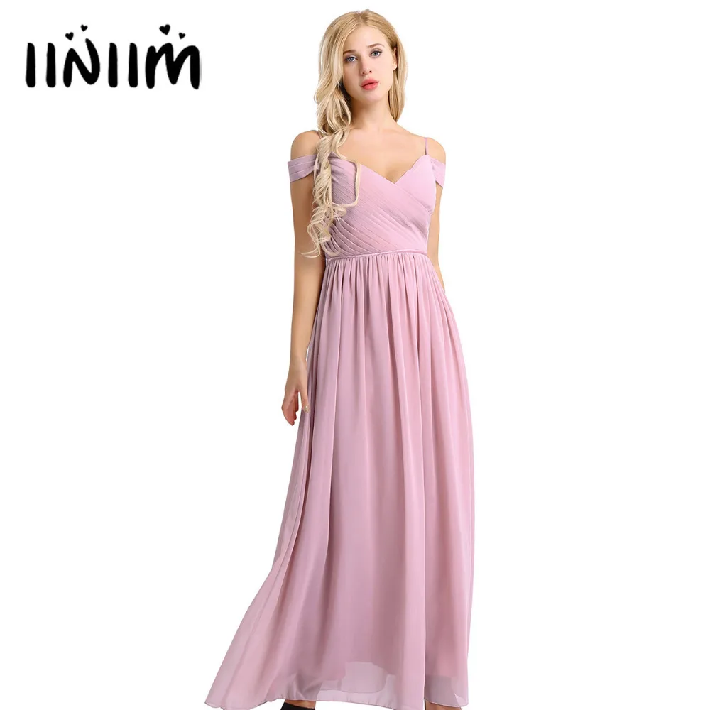 Для женщин Дамы Vestido De Festa Платье Лето 2018 шифон с плеча плиссированные V Средства ухода за кожей шеи длинное платье вечернее платье