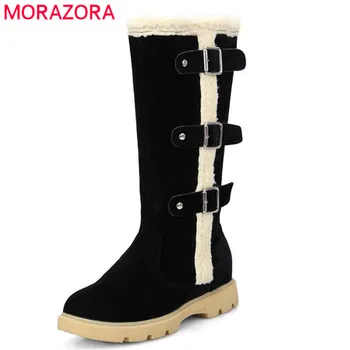 

MORAZORA 2020 hot sale knee high boots women round toe flock zipper casual shoes woman comfortable keep warm winter snow boots