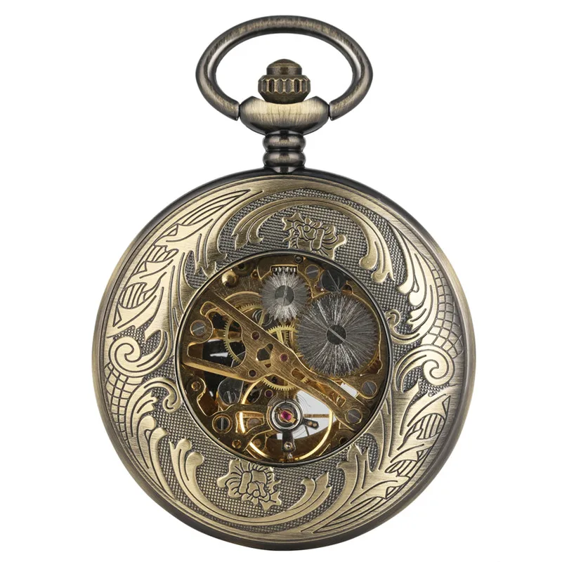Бронзовый Микки Маус полые механические карманные часы для мужчин Премиум толстые цепи часы римские цифры подарок для карманные часы