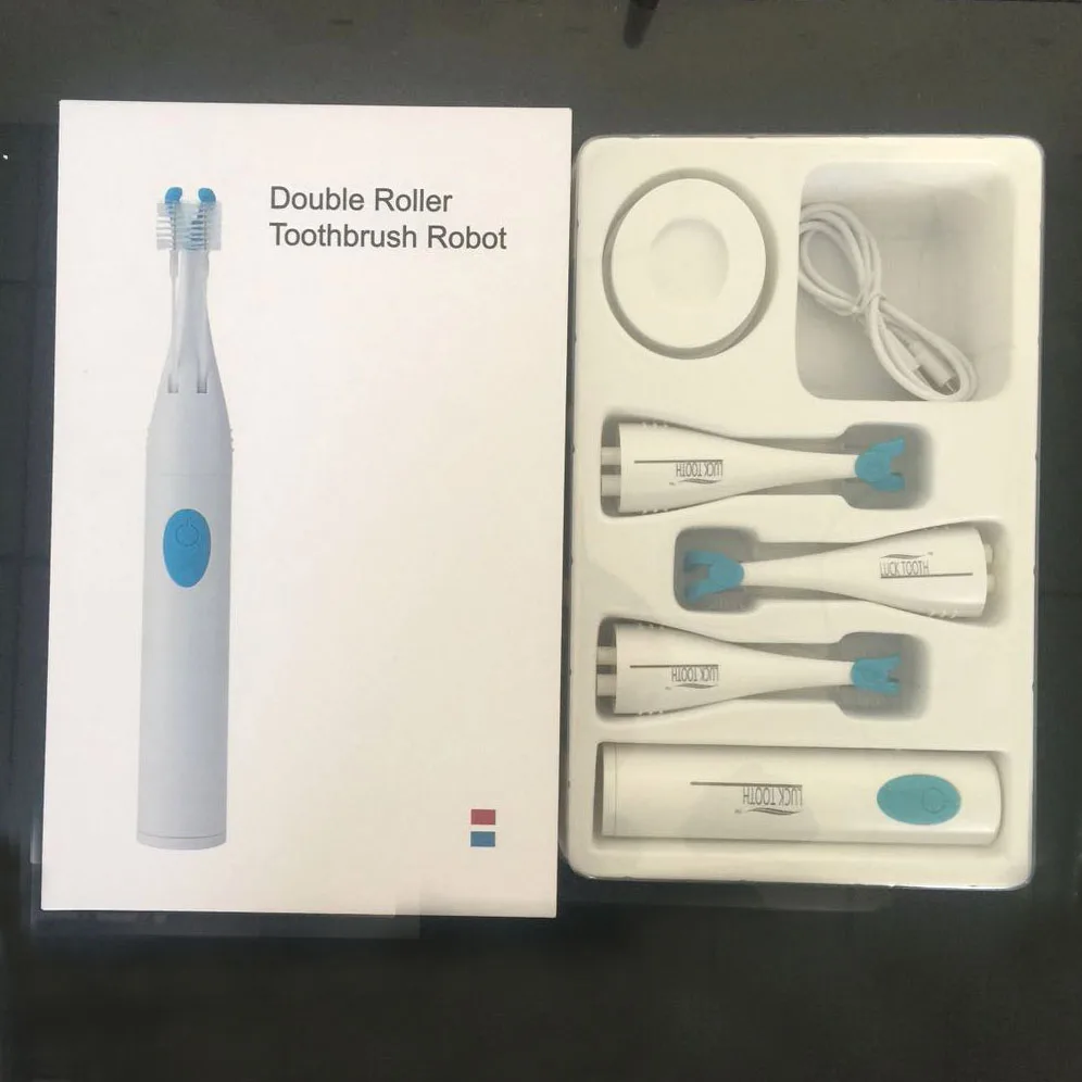 Electric Smart Wireless Charging Rechargable 3 Speed Modes Double Roller Toothbrush Robot Tooth