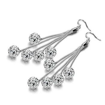 

Fashion hollow ball Drop earrings. Elegant 925 sterling silver long tassel earrings for women. Girl lady silver jewelry gifts