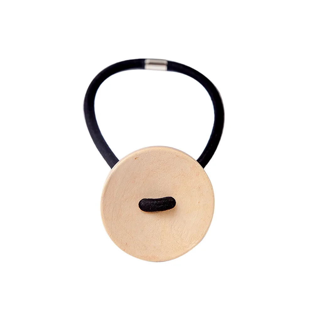 

Women hair accessories Simple Wood Elastic Hair Tie Rope Band Ponytail Holder Button Fashion New Hot sale 2019 hairpins