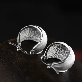 

KJJEAXCMY boutique jewelThailand Chiang Mai folk style S925 pure handmade sterling silver jewelry drawing ear clip free shipping
