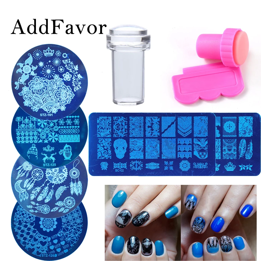 

Addfavor Nail Stamping Plates Flower Animal Pattern Nail Decoration Template Image Stencil Stamper Scraper Set Nails Beauty Tool