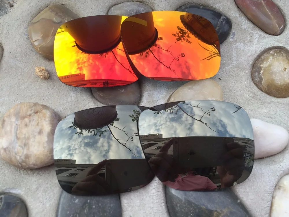 2Pairs Black Iridium and Fire Red Polarized Replacement Lenses for