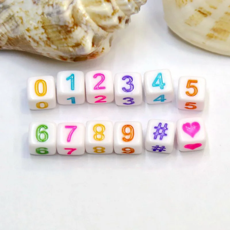 200 шт. радужные цвета арабские цифры бусины белые квадратные кубические бусины DIY оплетенный браслет ювелирные изделия игрушки 6 мм