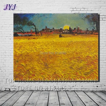 

Summer Evening, Wheatfield with Setting sun by Vincent Van Gogh Top Quality Famous Oil Painting Canvas Wall Art Gift VG012