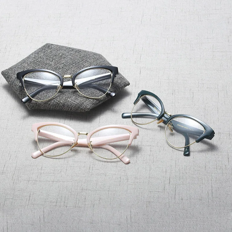Women Cat Eye Browline Optical Eyeglasses Prescription Acetate Rim Spectacles for Big Rim Glasses Frame Fashion Styles 97653