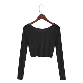 

2017 Spring Summer Womens Long Sleeve Sexy Mesh Top T Shirts Slim Semi-transparent Mesh Crop Tops Single Layer Streetwear Tees