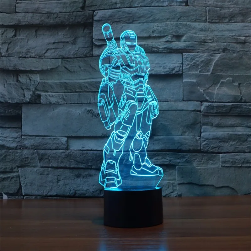 

Super Hero 3D Lamp LED Night Light Iron Man Fully Equipped Action Figure 7 Colors TouchTable Decoration Light Optical Illusion