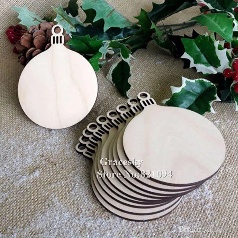 

50pcs 80mm*70mm Wooden RoundBauble Hanging Christmas Tree Blank Decorations Gift Tag with Jute string For Christmas Decoration
