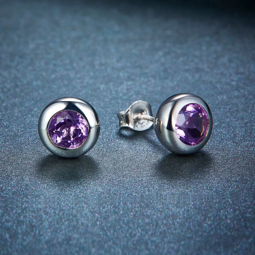 Hutang женские серьги гвоздики 1.53ct натуральный аметист Твердое Серебро 925 пробы