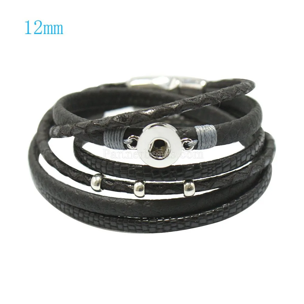 

Hot wholesale Snap Bracelet&Bangles Charms PU Bracelets For Women Fit 12mm DIY Partnerbeadsa Snap Button Jewelry KC0201-BS