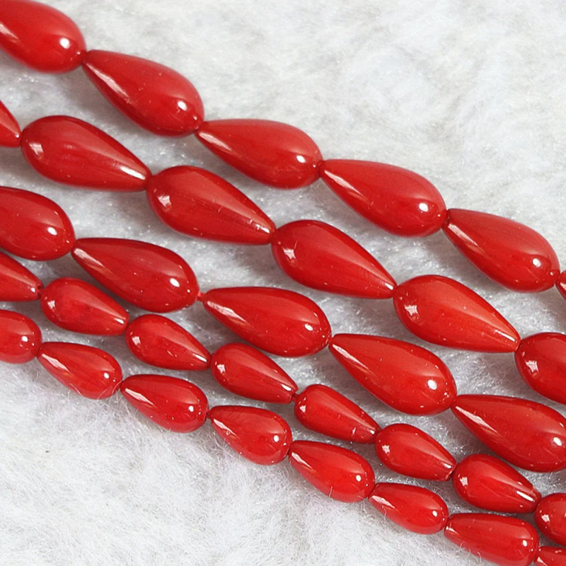 

Natural red coral 4*8mm waterdrop teardrop beads fit diy necklace bracelet loose beads Best price jewerly making 15inch B655
