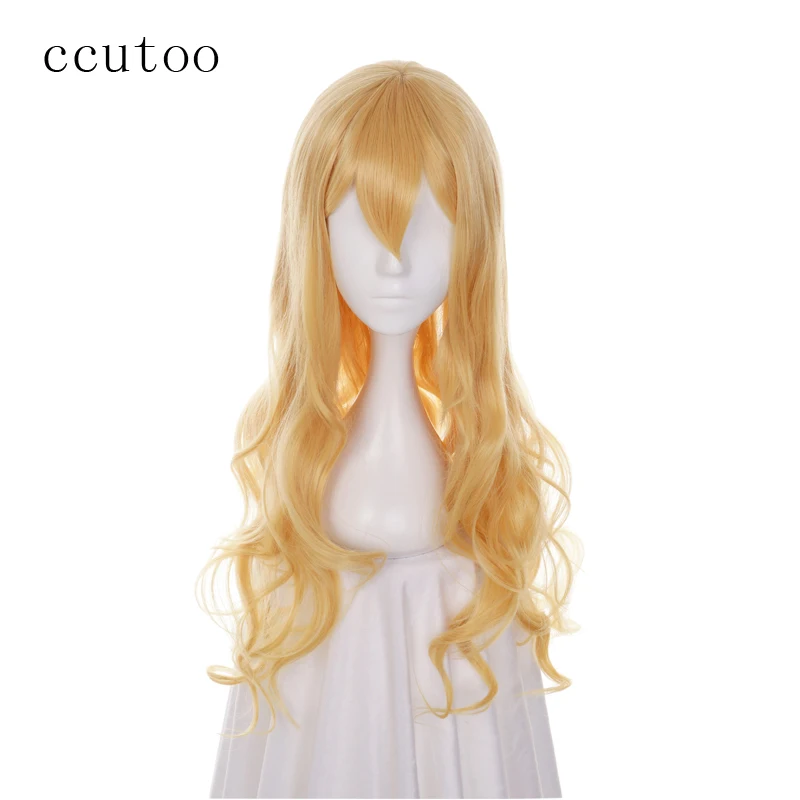 

ccutoo 70cm Lady's Miyazono Kaori Golden Curly Long Synthetic Hair Cosplay Wigs For Halloween Party Costume Wig Heat Resistance