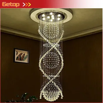 

GETOP Modern K9 Crystal Pendant Light Round Rotary Double Staircase Lights Villa Lamp Large Hotel Lobby Project Lighting