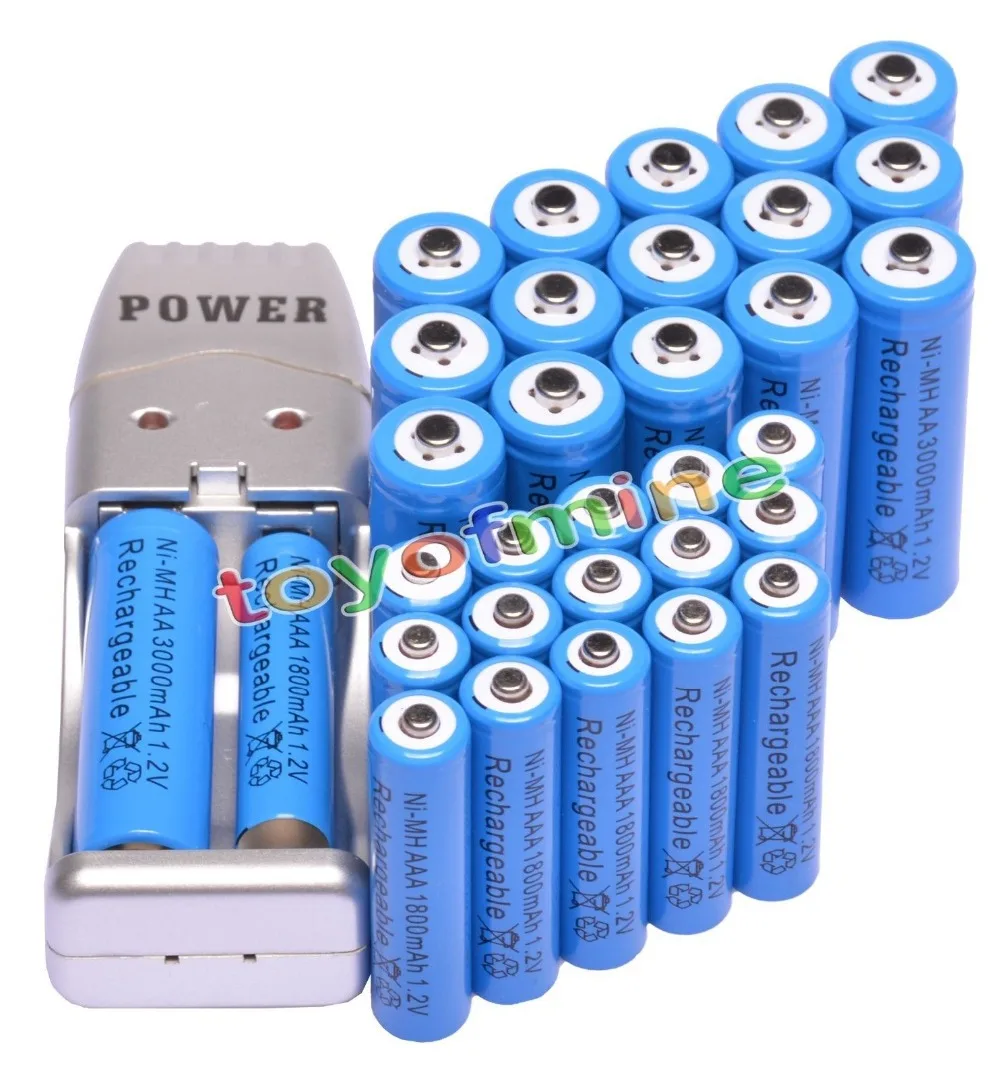 16 AA + 16 AAA 1.2V 1800mAh 3000mAh NiMH Blue Rechargeable Battery Cell