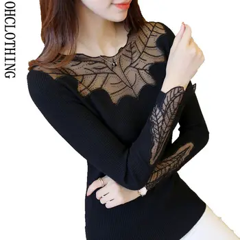 

OHCLOTHING 3101 new autumn maple leaf sweater slim dress lace elastic shirt 35