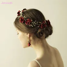 Jonnafe цветок ручной работы красного цвета для женщин оголовье тиара золото свадебные аксессуары для волос свадебный головной убор жемчуг украшения для волос