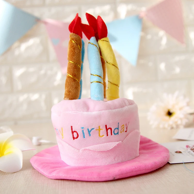 

New Cute Cat Dog Cosplay Costume Accessory for Small Dogs Cats Pet Happy Birthday Party Hat with 5 Colorful Candles Design PJ20