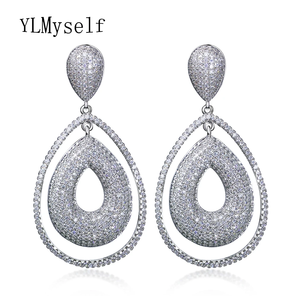 New Teardrop Shape Earrings Brincos Pave All Clear Cubic Zirconia Female Statement Jewelry