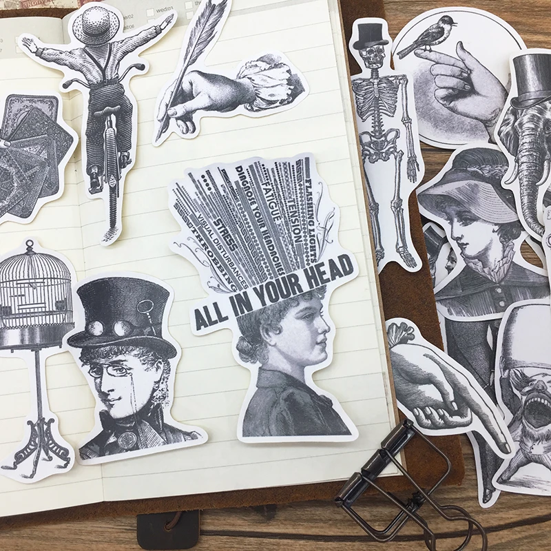 Черно-белый винтажный Набор стикеров с героями из мультфильмов, карточки для планировщика самодельные декоративные Стикеры для рукоделия
