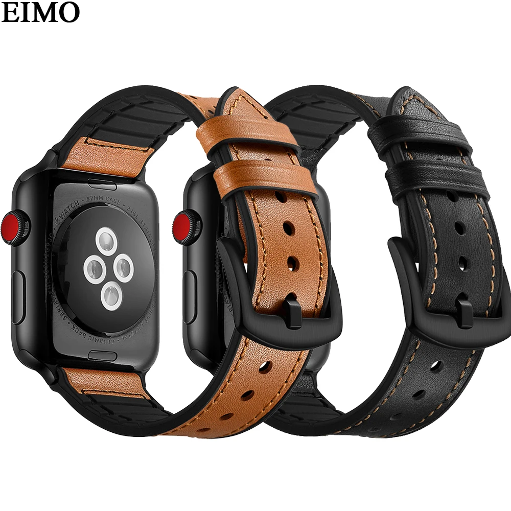

EIMO Genuine Leather silicone strap for Apple watch band 4 44mm 40mm Iwatch 4 Aplpe watch 4 band bracelet Wrist belt watchband
