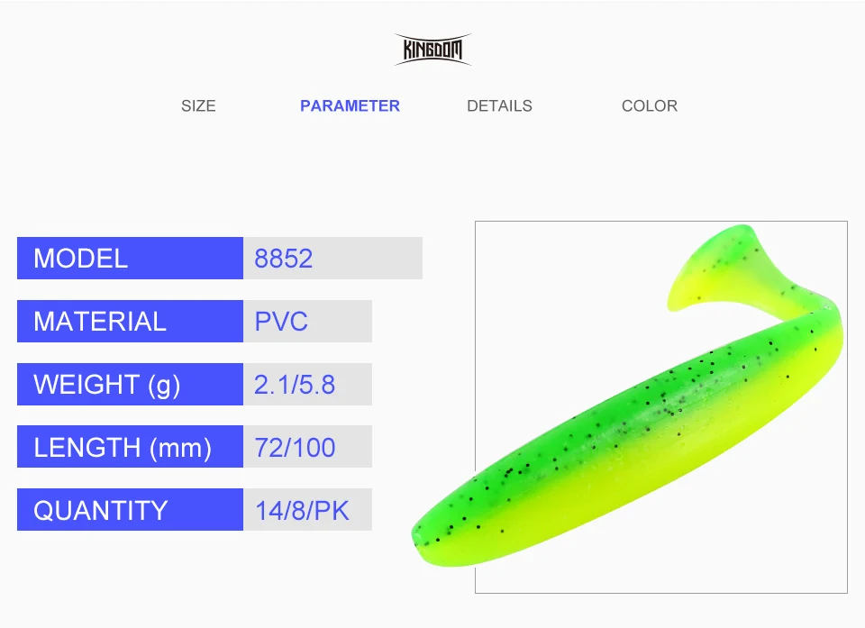 Kingdom Мягкая приманка весло хвост Бас Форель Приманка из червей рыболовная приманка воблер(Wobbler) 72 мм 14 шт./пакет 100 мм 8 шт./пакет 6 цветов