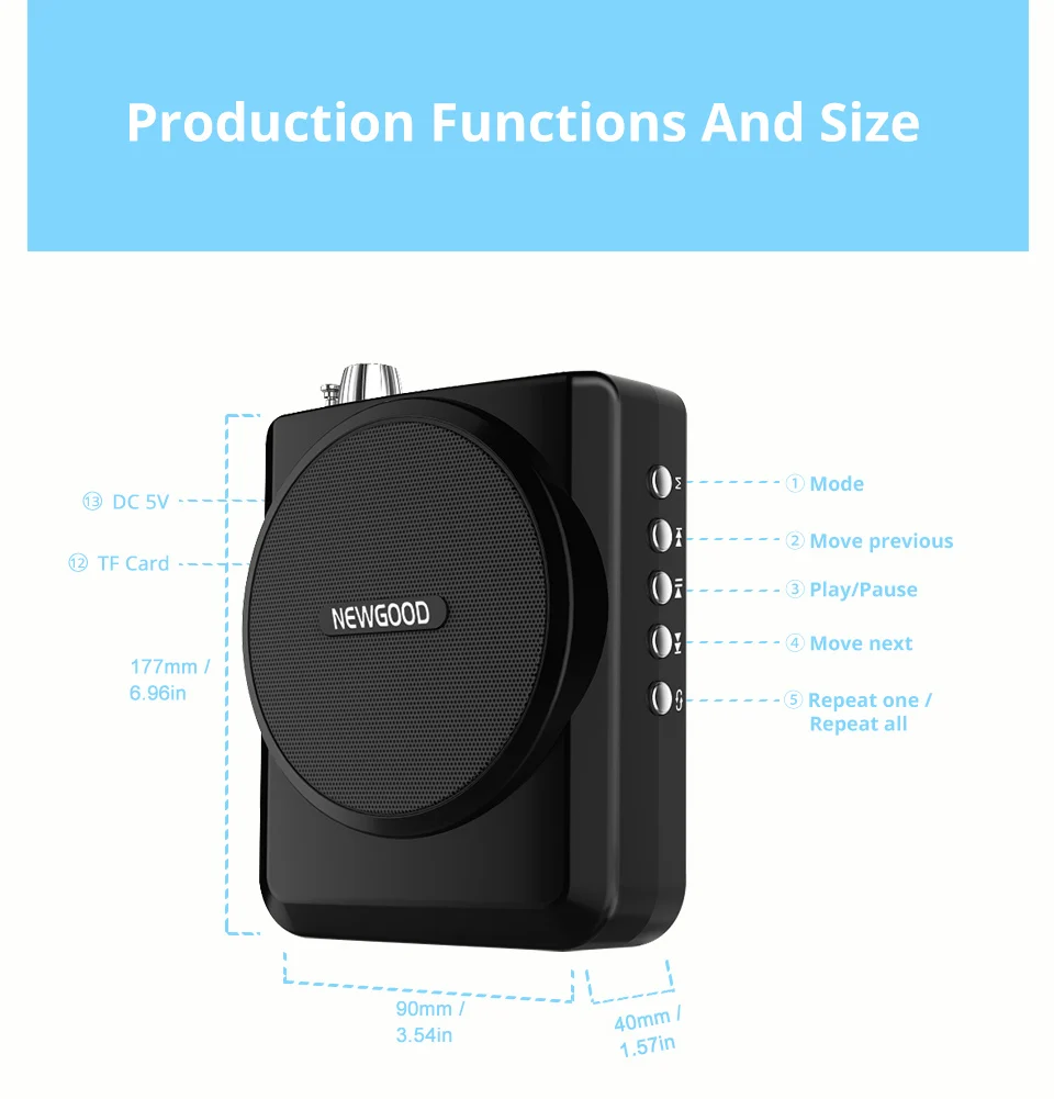 NEWGOOD Speaker voice amplifier Mini megaphone portable voice amplifiers for teachers Loudspeaker Support USB disk TF card (10)