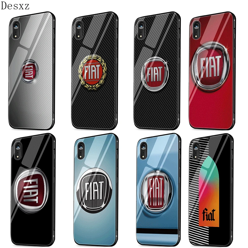 

Mobile Phone Case Glass For iPhone 7 8 6 6S X XS Max XR 5 5S SE Cover Fiat Car Logo Shell Casing